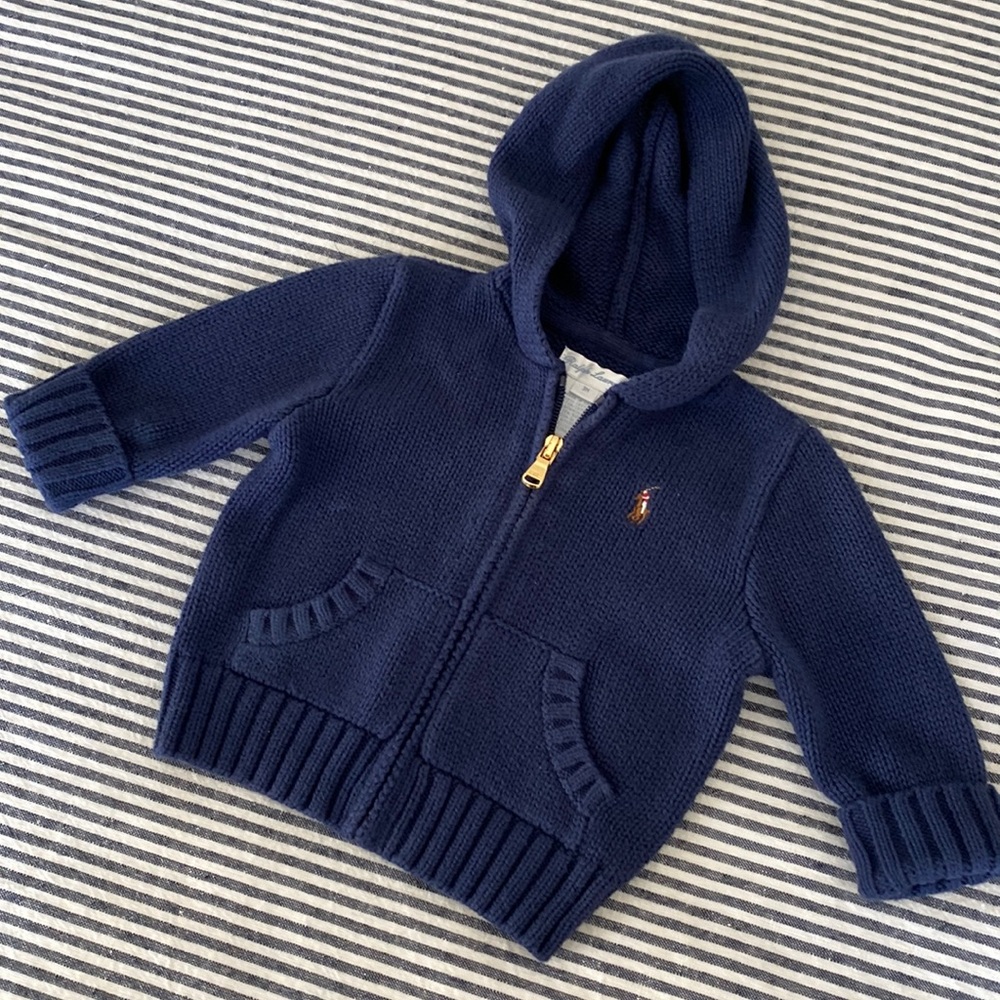 Ralph Lauren Navy Zip-up Sweater Hoodie Size 3M